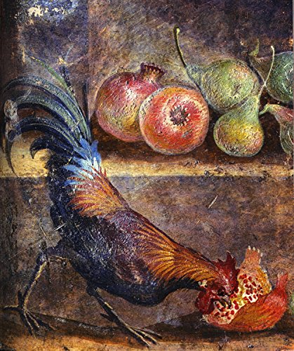 Rooster Cock Picking Pomegranate Seeds Painting Kitchen Wall Decor on Stretched Canvas, Ready to Hang!.