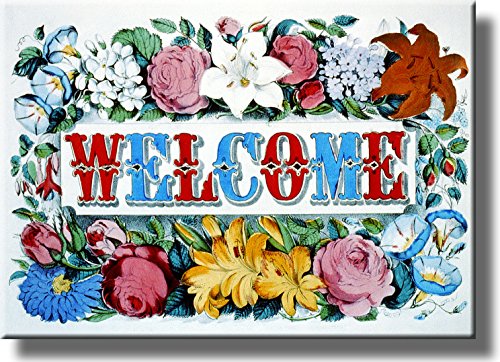 Welcome Flower Sign Picture on Stretched Canvas, Wall Art Décor, Ready to Hang!