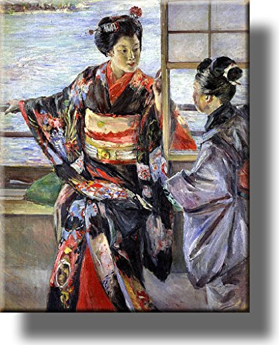 Japanese Women Painting Picture on Stretched Canvas, Wall Art Décor, Ready to Hang!