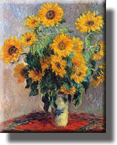 Vase of Sunflowers Painting Picture by Monet on Stretched Canvas, Wall Art Décor, Ready to Hang!
