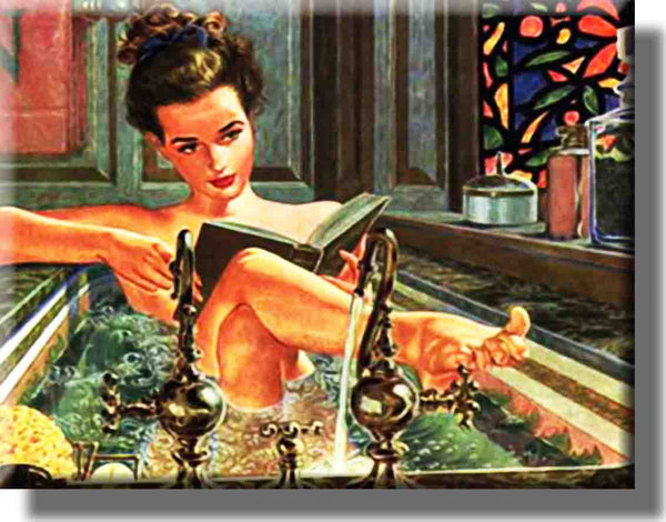Woman Taking a Bath Bathroom Picture on Stretched Canvas, Wall Art decor, Ready to Hang!