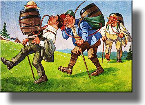 Beer Keg and Men Hiking Picture on Stretched Canvas, Wall Art Décor, Ready to Hang!