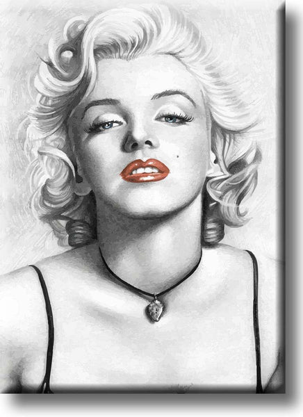 Marilyn Monroe Red Lips Drawing Vintage Picture on Stretched Canvas, Wall Art Décor, Ready to Hang