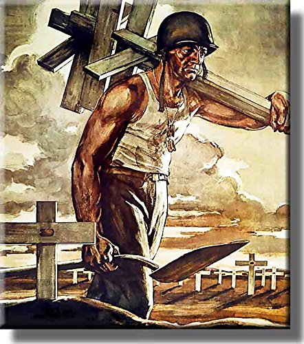 American Soldier at Graveyard Picture on Stretched Canvas, Wall Art decor, Ready to Hang!