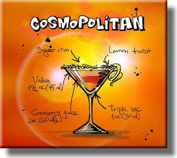 Cosmopolitan Cocktail Recipe Drink Picture on Stretched Canvas, Wall Art Decor, Ready to Hang!