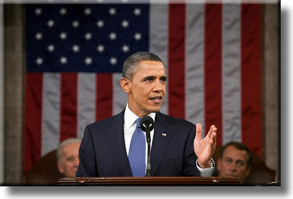 Barack Obama Speaking Picture on Stretched Canvas, Wall Art Décor, Ready to Hang