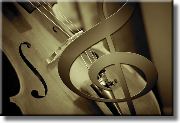 Big Music Notes and Violin Picture on Stretched Canvas, Wall Art Décor, Ready to Hang