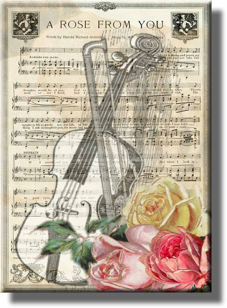 Violin and Music Notes Art, A Rose From You Picture on Stretched Canvas, Wall Art Décor, Ready to Hang