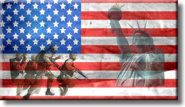 American Freedom, Flag, Soldiers, Liberty Picture on Stretched Canvas, Wall Art Décor, Ready to Hang