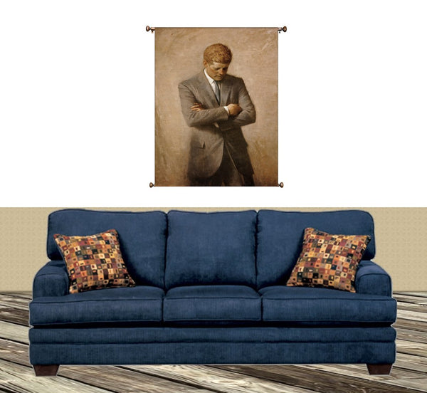 John F Kennedy JFK Portrait on Canvas Framed with Hanger Included, Ready to Hang, Wall Art Décor