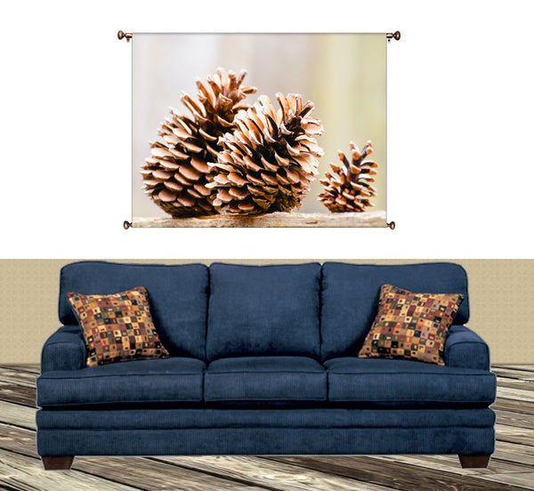 Autumn Pine Cones Picture on Canvas Hung on Copper Rod, Ready to Hang, Wall Art Décor