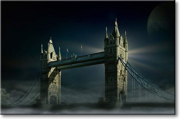 London Tower Bridge at Night Picture on Stretched Canvas, Wall Art Décor, Ready to Hang