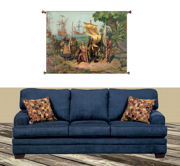 Columbus Discovering America Picture on Canvas Hung on Copper Rod, Ready to Hang, Wall Art Décor