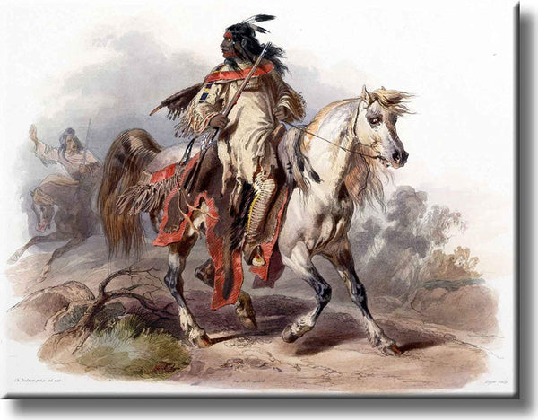 Indian on Horse Vintage Picture on Stretched Canvas, Wall Art Décor, Ready to Hang