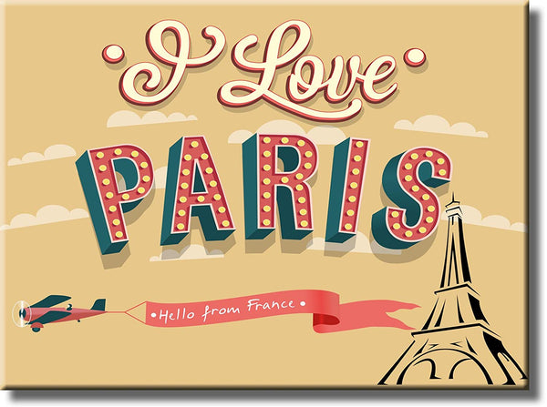 I Love Paris, Hello from France Picture on Stretched Canvas, Wall Art Décor, Ready to Hang