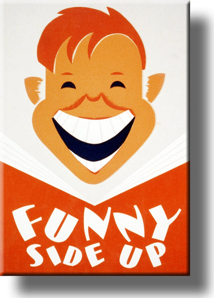 Funny Side Up, Boy Reading Book Picture on Stretched Canvas Wall Art Décor Framed Ready to Hang!