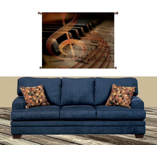 Music Notes Piano Picture on Canvas Hung on Copper Rod, Ready to Hang, Wall Art Décor