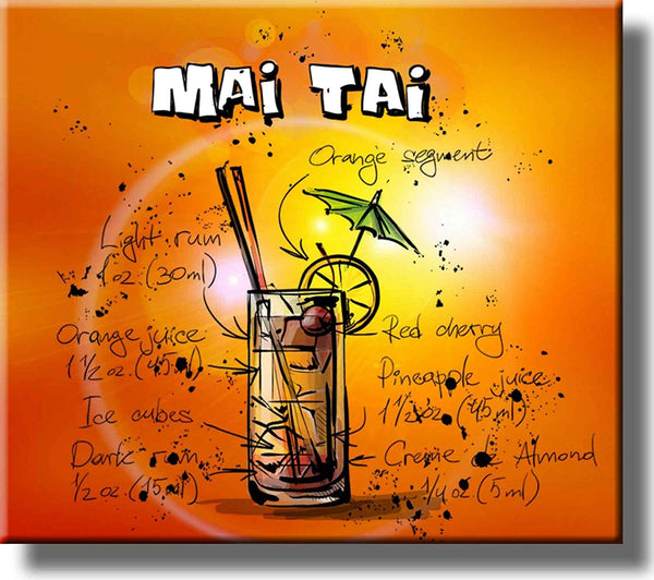 Mai Tai Cocktail Recipe Drink Picture on Stretched Canvas, Wall Art Decor, Ready to Hang!