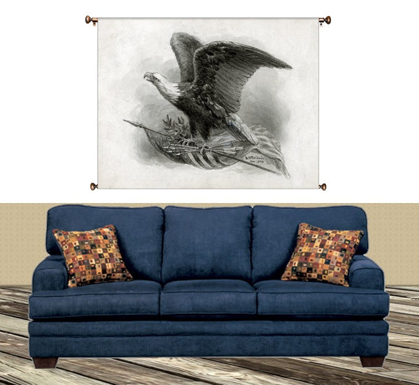 American Eagle Picture on Canvas Hung on Copper Rod, Ready to Hang, Wall Art Décor