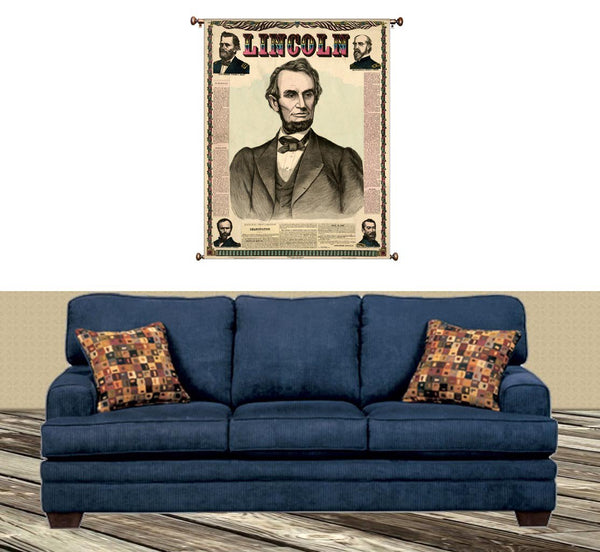 Abraham Lincoln in Newspaper Vintage Portrait on Canvas Hung on Copper Rod, Ready to Hang, Wall Art Décor