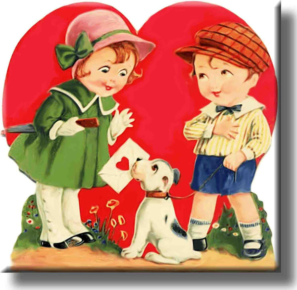 Kids in Love Valentines Picture on Stretched Canvas, Wall Art Decor, Ready to Hang!