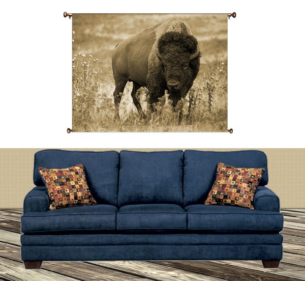 American Buffalo Picture on Canvas Hung on Copper Rod, Ready to Hang, Wall Art Décor