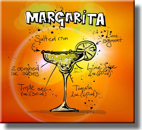 Margarita Cocktail Recipe Drink Picture on Stretched Canvas, Wall Art Decor, Ready to Hang!