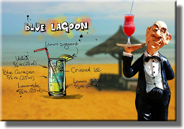 Blue Lagoon Waiter Drink Picture on Stretched Canvas, Wall Art Decor, Ready to Hang!
