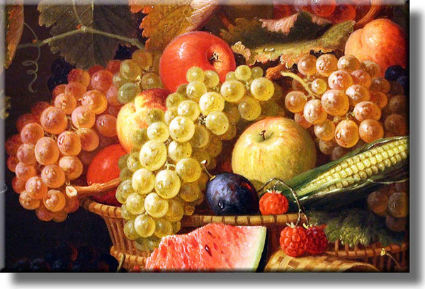 Grapes and Apples Fruit Basket Kitchen Picture on Stretched Canvas, Wall Art Décor, Ready to Hang