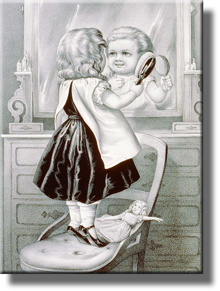 Girl Brushing Hair Vintage Picture Made on Stretched Canvas Wall Art Decor Ready to Hang!.