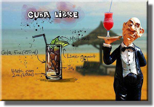 Cuba Libre Cocktail Recipe Drink Picture on Stretched Canvas, Wall Art Decor, Ready to Hang!