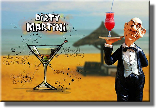 Dirty Martini Cocktail Recipe Drink Picture on Stretched Canvas, Wall Art Decor, Ready to Hang!