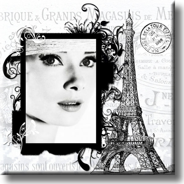 French Girl and Eiffel Tower Picture on Stretched Canvas, Wall Art Décor, Ready to Hang
