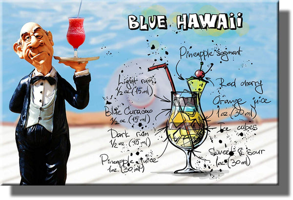 Blue Hawaii Waiter Drink Picture on Stretched Canvas, Wall Art Decor, Ready to Hang!