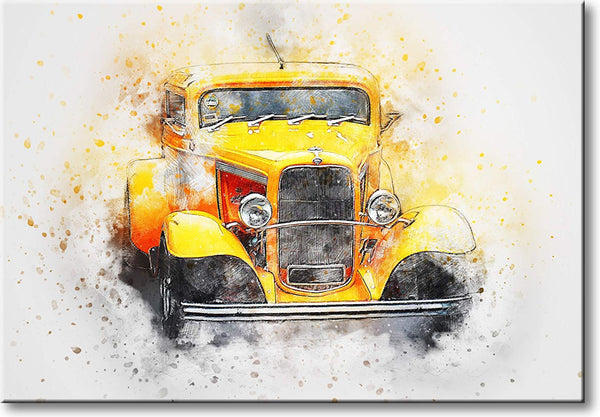 Vintage Yellow Classic Car Picture on Stretched Canvas, Wall Art Décor, Ready to Hang