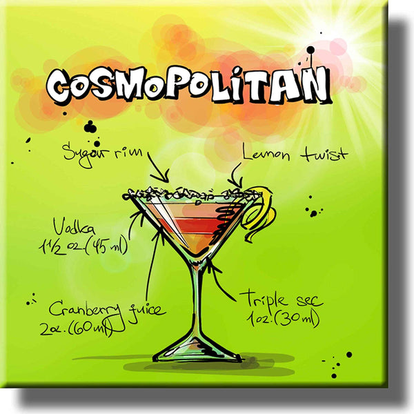 Cosmopolitan Cocktail Recipe Drink Picture on Stretched Canvas, Wall Art Decor, Ready to Hang!