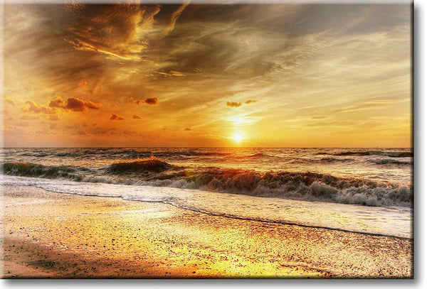 Sunset on Beach Picture on Stretched Canvas, Wall Art Décor, Ready to Hang