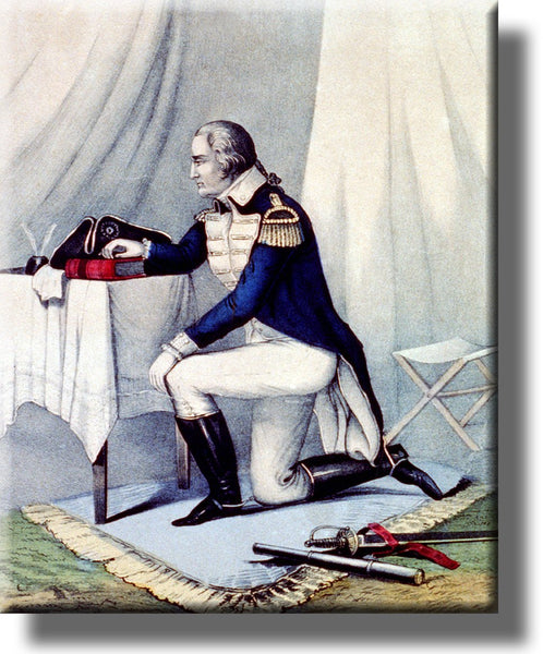 George Washington at Prayer Vintage Picture on Stretched Canvas, Wall Art Décor, Ready to Hang!