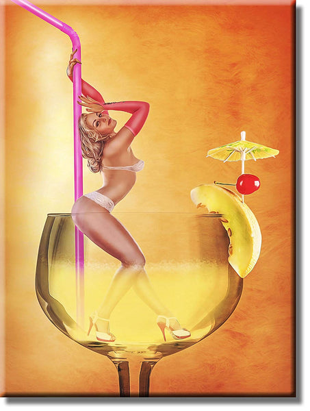 Girl in Glass Drink Picture on Stretched Canvas, Wall Art Décor, Ready to Hang