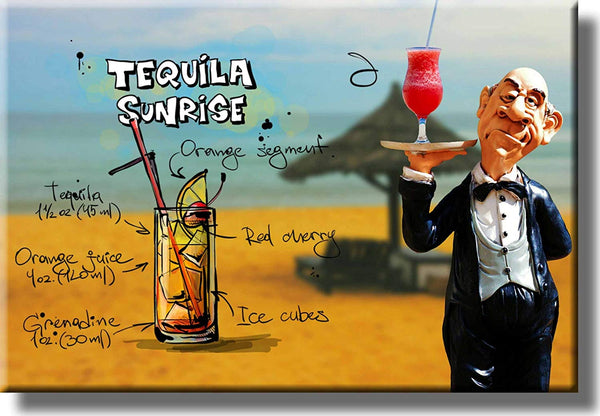 Tequila Sunrise Cocktail Recipe Picture on Stretched Canvas, Wall Art Decor, Ready to Hang!