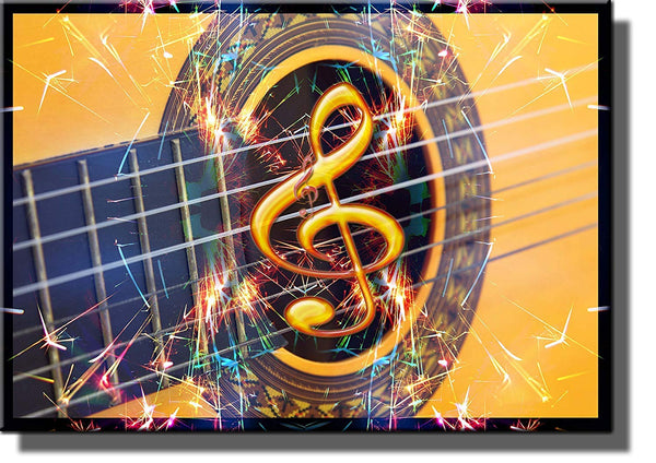 Guitar, Music Note, and Sparklers Picture on Stretched Canvas, Wall Art Decor Ready to Hang!.