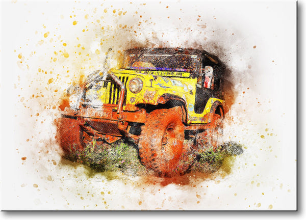 Dirt Car Jeep Picture on Stretched Canvas, Wall Art Décor, Ready to Hang