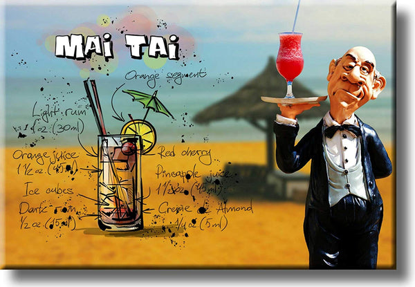 Mai Tai Cocktail Recipe Drink Picture on Stretched Canvas, Wall Art Decor, Ready to Hang!