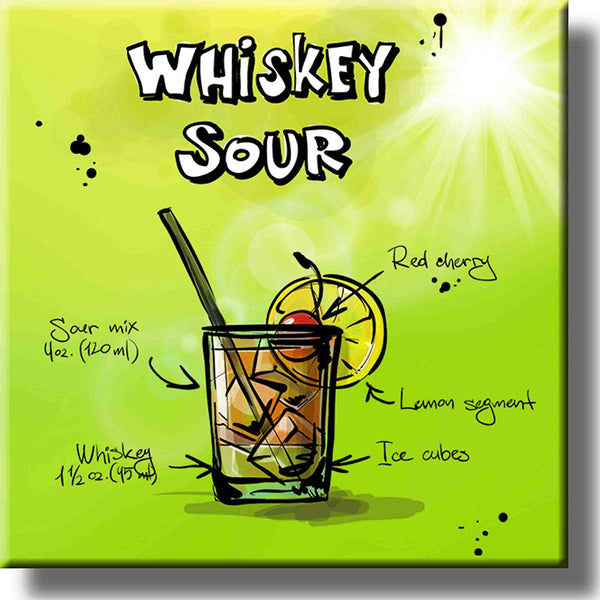 Whiskey Sour Cocktail Recipe Picture on Stretched Canvas, Wall Art Decor, Ready to Hang!