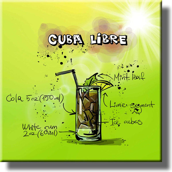 Cuba Libre Cocktail Recipe Drink Picture on Stretched Canvas, Wall Art Decor, Ready to Hang!