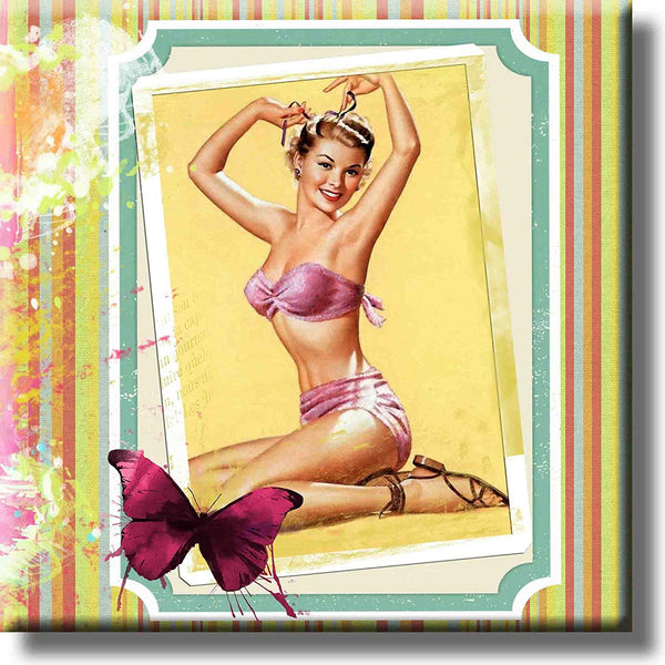 Vintage Woman Retro Picture on Stretched Canvas, Wall Art Décor, Ready to Hang