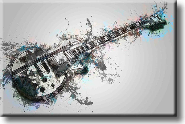 Gray Electric Guitar Picture on Stretched Canvas, Wall Art Décor, Ready to Hang