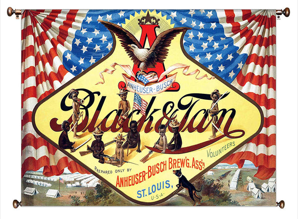 Anheuser Busch Black and Tan Beer Picture on Canvas Hung on Copper Rod, Ready to Hang, Wall Art Décor