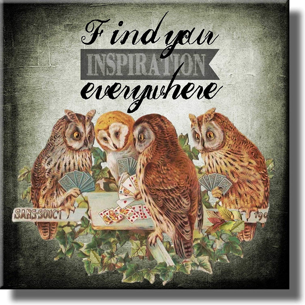 Find Your Inspiration Everywhere Owls Picture on Stretched Canvas, Wal