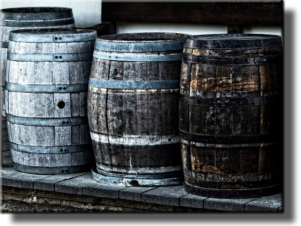 Wooden Barrels Picture on Stretched Canvas, Wall Art Decor Ready to Hang!.